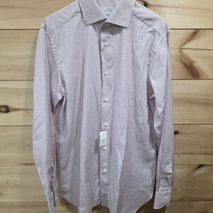 Ermenegildo Zegna Men's Burgundy White Checkered Dress Shirt Size 16.5